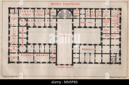 MUSEO NAZIONALE ROMANO; primo piano ersten Grundriss. Rom mappa 1896 alte Stockfoto