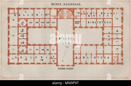 MUSEO NAZIONALE ROMANO; primo piano ersten Grundriss. Rom mappa 1912 alte Stockfoto