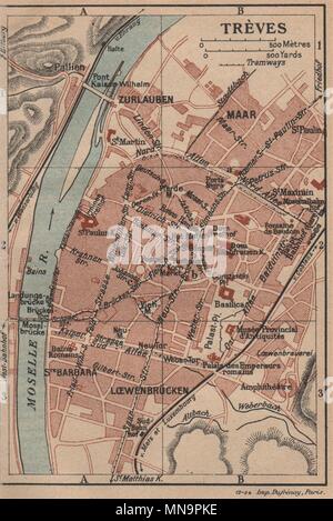 TRIER TRÈVES TRIER vintage Stadt Stadtplan. Rheinland-pfalz 1920 Karte Stockfoto