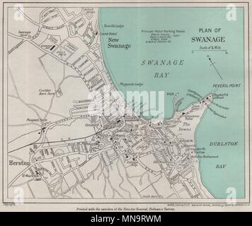 Klassischer Stadtplan von SWANAGE. Dorset. WARD LOCK 1953 alte Karte ...