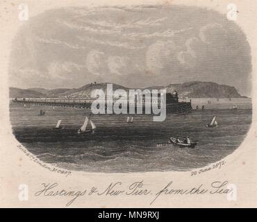 Hastings & neue Pier, vom Meer, Sussex. Antike Stahlstich Drucken 1872 Stockfoto