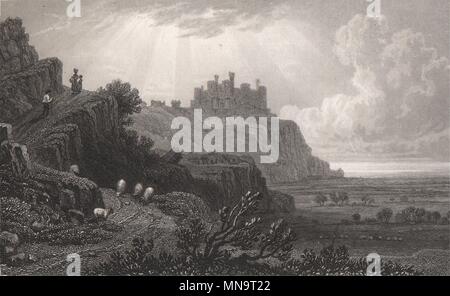 Harlech Castle aus der Tremadog Straße, Merionethshire. Gastineau. Snowdonia 1835 Stockfoto