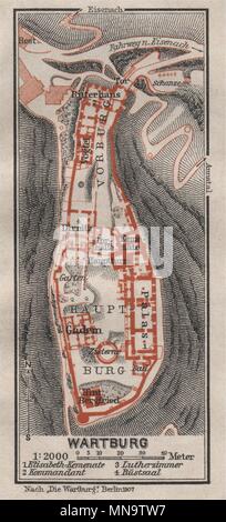 WARTBURG Grundriss. Eisenach, Thüringen. BAEDEKER 1910 alte Karte Stockfoto