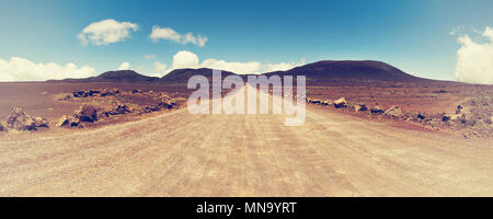 La Plaine des Sables: auf dem Weg zum the'piton De La Fournaise "Vulkan auf der Insel la Réunion, Indischer Ozean. Stockfoto