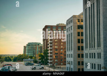 Downtown Madison, Wisconsin, um das Kapitol. Stockfoto