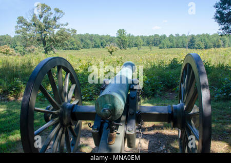 Bürgerkriegära bronze Kanone auf das Maultier Schuh, Spotslvania Schlachtfeld, Fredericksburg und Spotsylvania National Military Park. Stockfoto