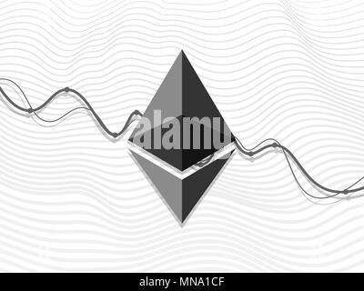 Ätherische Zeichen auf absteigend Chart. Elektronisches Geld. Finanzielle banking Symbol. Crypto Währung Symbol Stock Vektor