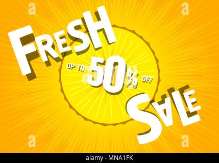 Frische Verkauf von 50 % auf orangen Hintergrund. Obst Hintergrund der Ananas oder Orange. Sommer Poster Stock Vektor