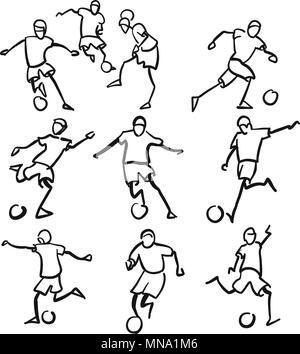 Fußball oder Soccer Player Motion Skizze Studien, handgezeichneten Vektor Kontur Artwork Stock Vektor