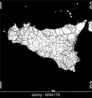 Insel Sizilien, Italien, Monochrome Karte Kunstdruck, Vektor Outline Version, bereit für die Farbe ändern, getrennt auf Weiß Stock Vektor