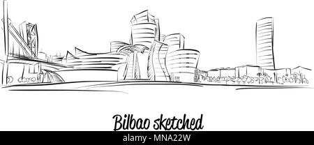 Bilbao Skyline, Handgezeichnete Vektorgrafiken, editierbare Vektordatei Stock Vektor