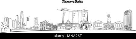 Singapur Hand gezeichnet Vektor Skyline, berühmten Reiseziel Sehenswürdigkeit Stock Vektor