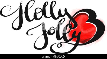 Holly Jolly Christmal Text Design, Hand Vektor Kalligraphie Grußkarten-Konzept erstellt Stock Vektor