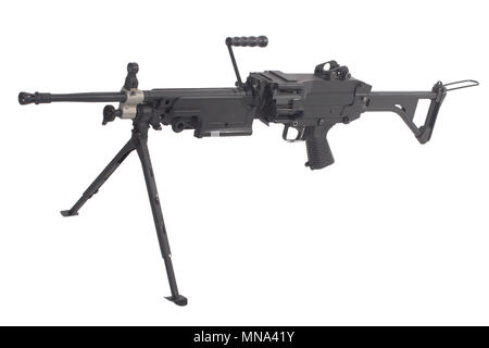 Machine Gun m249 auf weißem Hintergrund Stockfoto