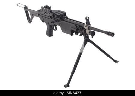 Machine Gun m249 auf weißem Hintergrund Stockfoto