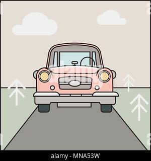 Auto , Straße Abbildung. Cartoon wald landschaft Vector EPS 10. Stock Vektor