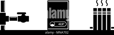 Sanitär Glyphe Symbole gesetzt. Rohr, Kühler, Boiler. Silhouette Symbole. Vektor isoliert Abbildung Stock Vektor