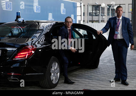 Brüssel, Belgien. 15. Mai 2018. Heiko Maas, Außenminister von Deutschland kommt auf einer Sitzung am Iran beschäftigen. Alexandros Michailidis/Alamy leben Nachrichten Stockfoto