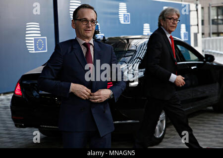 Brüssel, Belgien. 15. Mai 2018. Heiko Maas, Außenminister von Deutschland kommt auf einer Sitzung am Iran beschäftigen. Alexandros Michailidis/Alamy leben Nachrichten Stockfoto