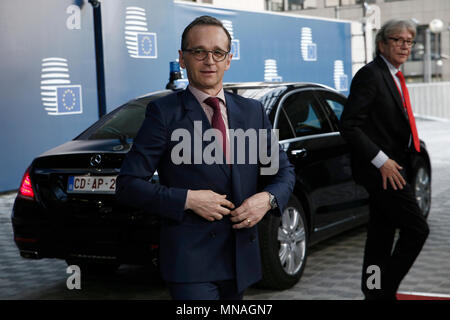 Brüssel, Belgien. 15. Mai 2018. Heiko Maas, Außenminister von Deutschland kommt auf einer Sitzung am Iran beschäftigen. Alexandros Michailidis/Alamy leben Nachrichten Stockfoto