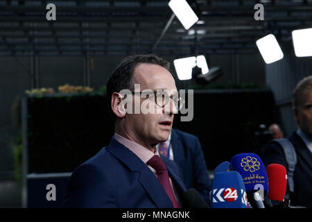 Brüssel, Belgien. 15. Mai 2018. Heiko Maas, Außenminister von Deutschland kommt auf einer Sitzung am Iran beschäftigen. Alexandros Michailidis/Alamy leben Nachrichten Stockfoto