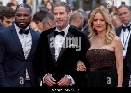 Cannes, Frankreich. 15 Mai, 2018. Curtis '50 Cent' Jackson (L-R), John Travolta und Kelly Preston der Premiere von 'Solo: ein Star Wars Story' während der 71St Cannes Film Festival im Palais des Festivals in Cannes, Frankreich, am 15. Mai 2018. | Verwendung der weltweiten Kredit: dpa/Alamy leben Nachrichten Stockfoto