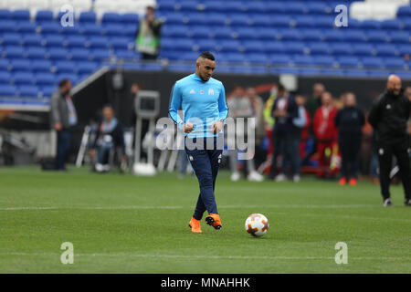 Groupama Stadion. 15 Mai, 2018. Lyon, Frankreich; Europa League Finale training, Atletico Madrid gegen Marseille, Olympique de Marseille Zug; Dimitri Payet passt den Ball während der Praxis Quelle: Aktion plus Sport/Alamy leben Nachrichten Stockfoto