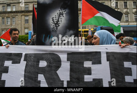 Dublin, Irland. 15/5/2018. Über hundert Demonstranten nahmen an der Ireland-Palestine Solidarity Campaign (IPSC) kundgebung vor der Dubliner GPO auf der O'Connell Street. Foto: ASWphoto Credit: ASWphoto/Alamy leben Nachrichten