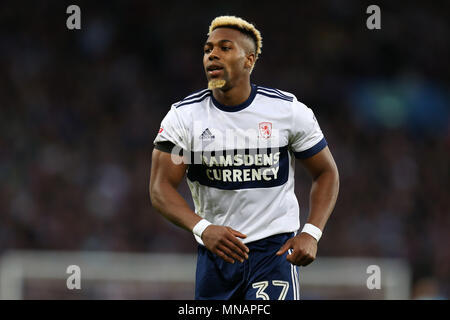 Birmingham, Großbritannien. 15. Mai 2018. Adama Traore von Middlesbrough in Aktion. EFL Skybet Meisterschaft Play off Halbfinale 2 Bein übereinstimmen, Aston Villa v Middlesbrough in der Villa Park in Birmingham, Midlands am Dienstag, den 15. Mai 2018. Dieses Bild dürfen nur für redaktionelle Zwecke verwendet werden. Nur die redaktionelle Nutzung, eine Lizenz für die gewerbliche Nutzung erforderlich. Keine Verwendung in Wetten, Spiele oder einer einzelnen Verein/Liga/player Publikationen. pic von Andrew Obstgarten/Andrew Orchard sport Fotografie/Alamy leben Nachrichten Stockfoto