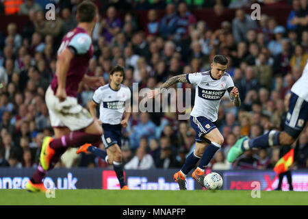 Birmingham, Großbritannien. 15. Mai 2018. Mo Besic von Middlesbrough (c) in Aktion. EFL Skybet Meisterschaft Play off Halbfinale 2 Bein übereinstimmen, Aston Villa v Middlesbrough in der Villa Park in Birmingham, Midlands am Dienstag, den 15. Mai 2018. Dieses Bild dürfen nur für redaktionelle Zwecke verwendet werden. Nur die redaktionelle Nutzung, eine Lizenz für die gewerbliche Nutzung erforderlich. Keine Verwendung in Wetten, Spiele oder einer einzelnen Verein/Liga/player Publikationen. pic von Andrew Obstgarten/Andrew Orchard sport Fotografie/Alamy leben Nachrichten Stockfoto