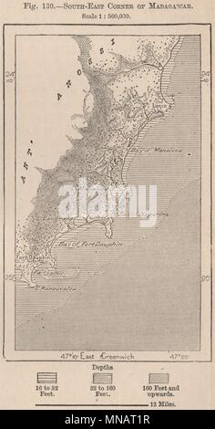 Süd-ost-Ecke von Madagaskar 1885 alte antike vintage Karte plan plan Stockfoto