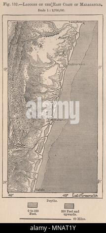 Lagunen an der Ostküste von Madagaskar alte antike Karte Plan 1885 Plan Stockfoto