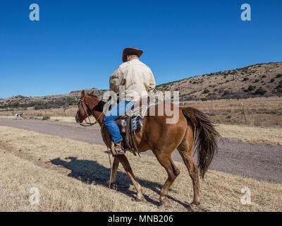 Ranch Hund führenden Cowboy auf der Spur Stockfoto