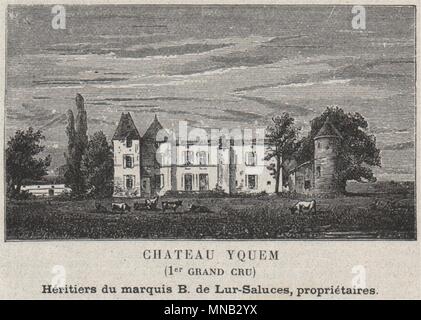 GRANDS VINS BLANCS. SAUTERNES. Chateau Yquem (1er Grand Cru). Kleine 1908 Drucken Stockfoto