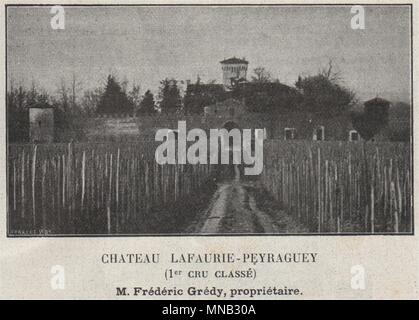 VINS BLANCS BOMMES BARSAC Château Lafaurie-Peyraguey 1er Cru Classé KLEINE 1908 Stockfoto