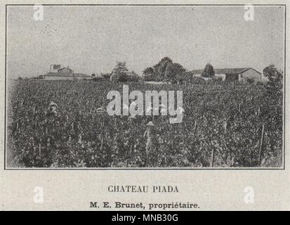 GRANDS VINS BLANCS. BARSAC. Chateau Piada. Brunet. Bordeaux. Kleine 1908 Drucken Stockfoto