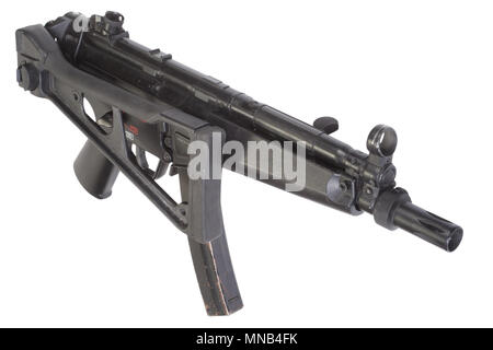 Maschinenpistole MP5 isoliert auf weißem Stockfoto