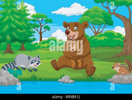 Cartoon brown Bear Family im Wald Stock Vektor