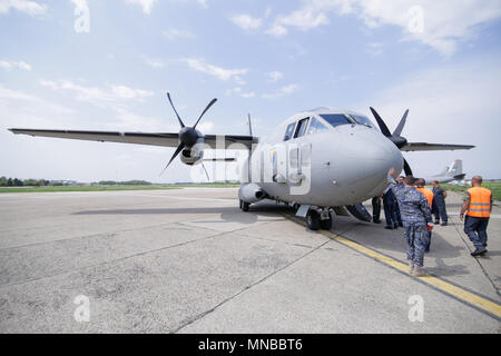 MIHAIL KOGALNICENU, Rumänien - 27. April: Alenia C 2-27 J Spartan Militärflugzeuge, Freitag, 27. April 2018, in Mihail Kogalniceanu Militärflugplatzes. Stockfoto