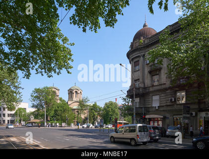 Belgrad, Serbien - Mai 02, 2018: Blick von Cara Dusana Straße mit Kirche des Hl. Alexander Newskij Stockfoto