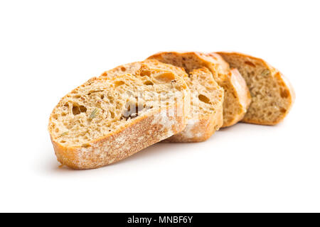 Stück ciabatta Brot auf weißem Hintergrund. Stockfoto