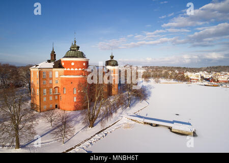 Luftbild im Winter die Schwedische Schloss Gripsholm in Mariefred befindet sich in der Provinz Sodermanland. Stockfoto