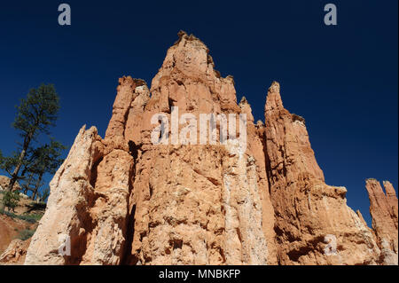 Spektakuläre Red Rock Formation gegen den tiefblauen Himmel, Bryce Canyon National Park, Utah, USA. Stockfoto