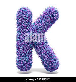 Lila Fellimitat BUCHSTABE K 3D-Render Abbildung auf weißem Hintergrund Stockfoto