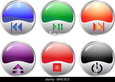 Bunte multimedia Tasten - Vektor Stock Vektor