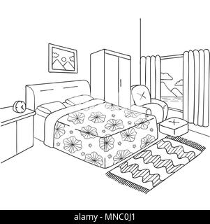 Hand des Schlafzimmer für Design Element und nach malbuch Seite gezogen. Vector Illustration Stock Vektor