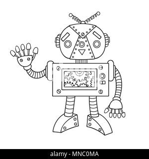 Hand niedliche Roboter für Design Element und Malbuch Seite für Kinder und Erwachsene aufgestellt. Vector Illustration Stock Vektor