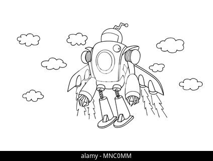 Hand gezeichnet cute fliegenden Roboter für Design Element und Malbuch Seite für Kinder und Erwachsene. Vector Illustration Stock Vektor