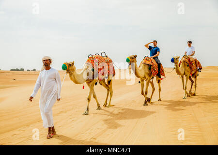 Arabische Mann Kamele für Touristen Stockfoto