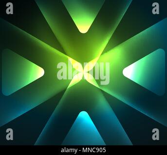 Glas leuchtende helle Dreiecke auf dunklen Raum Design abstrakt Hintergrund. Glas leuchtende helle Dreiecke auf dunklen Raum Design abstrakt Hintergrund. Vector Illustration Stock Vektor